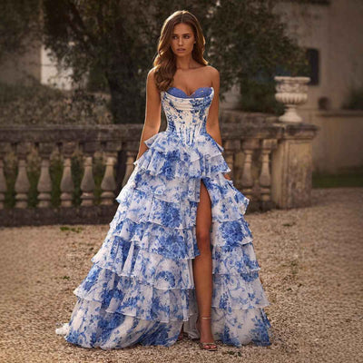 Sweetheart Neck Strapless Printed Maxi Dress