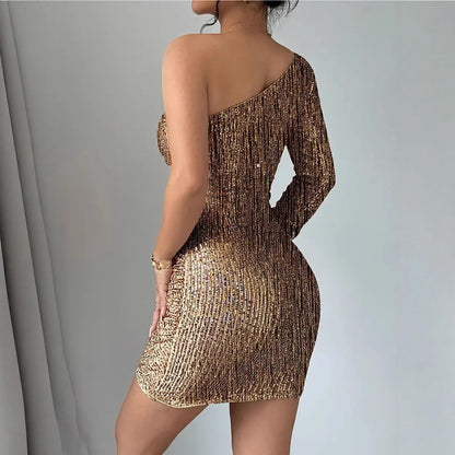Sequin One-Shoulder Dress - Bodycon Party Style