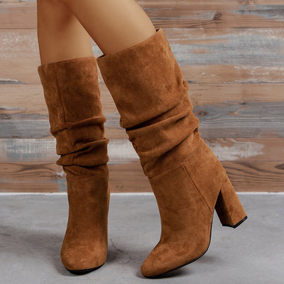 Slouchy Knee-High Boots - Sexy Suede Block Heel