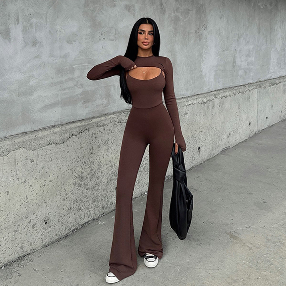 Long Sleeve Jumpsuit Set - Round Neck Tight Two-Piece