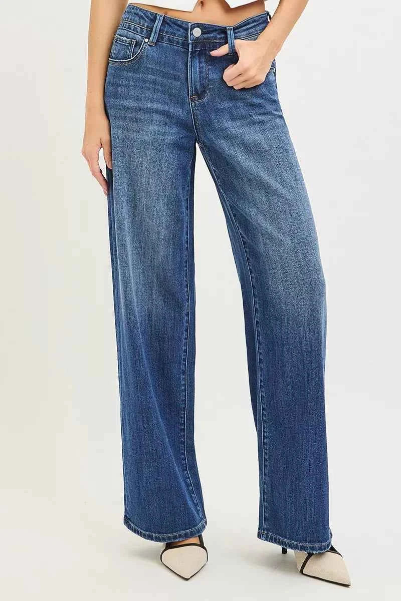RISEN Slouchy Baggy Jeans - Dark Wash Full Length