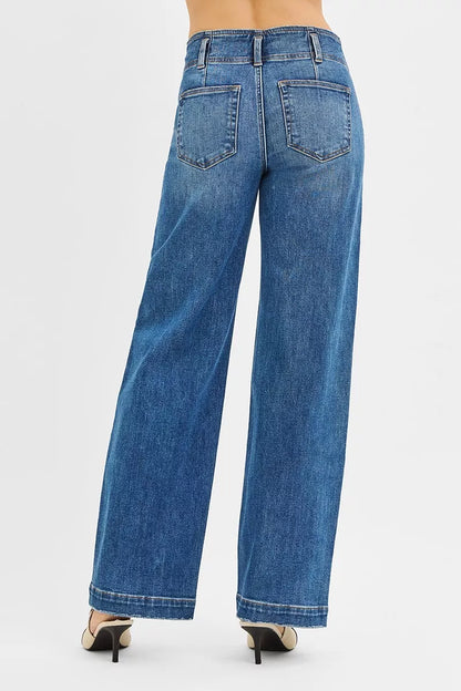 RISEN Wide Baggy Jeans - Mid Rise Relaxed Fit - Fashions Envy