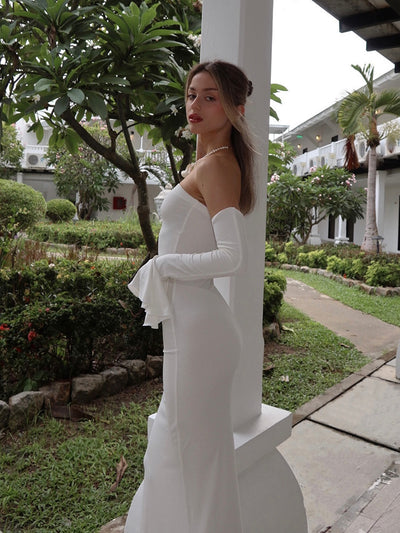 Mermaid Evening Dress - Off-Shoulder Long Sleeve Gown - Fashions Envy