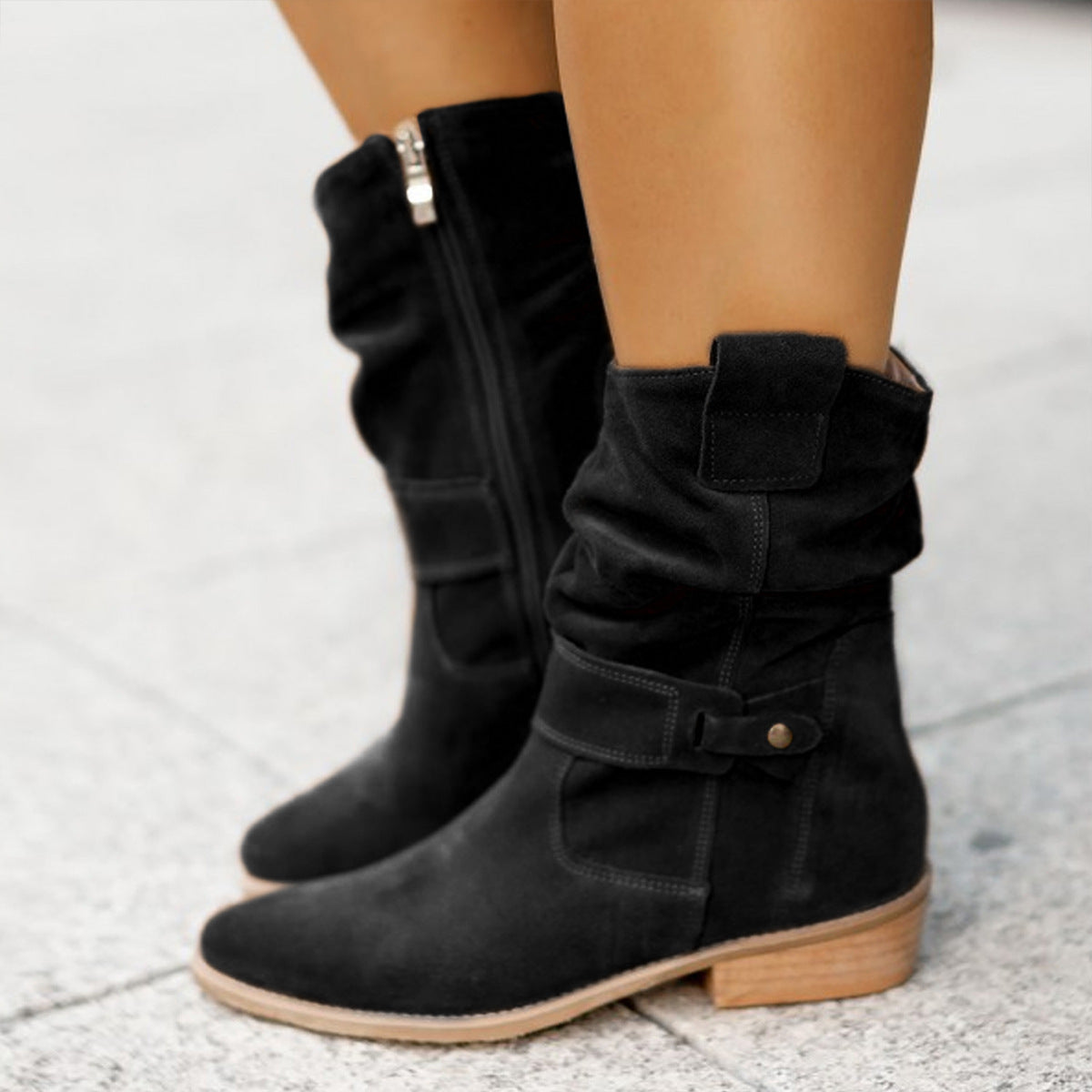 Suede Western Boots - Pointed Toe Zipper Up - Fashions Envy