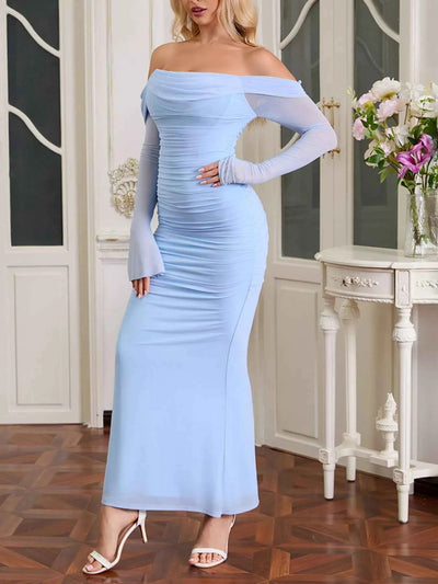 Off-Shoulder Ruched Mermaid Maxi Dress