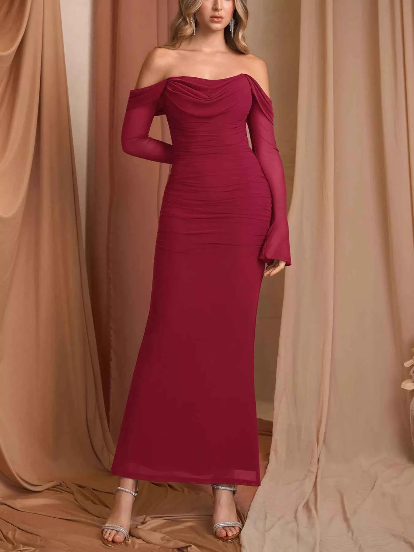 Off-Shoulder Ruched Mermaid Maxi Dress