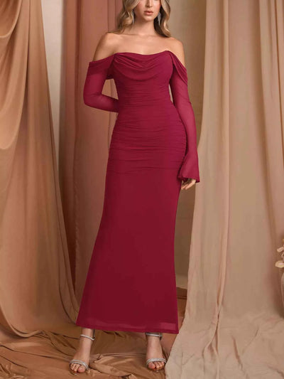 Off-Shoulder Ruched Mermaid Maxi Dress