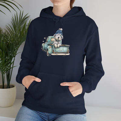 Vintage Truck Pup Hoodie - Cozy Winter Dog Lover Sweatshirt