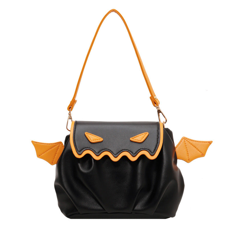 Halloween Pumpkin Crossbody Bag - Cartoon Shoulder Bag with Wings