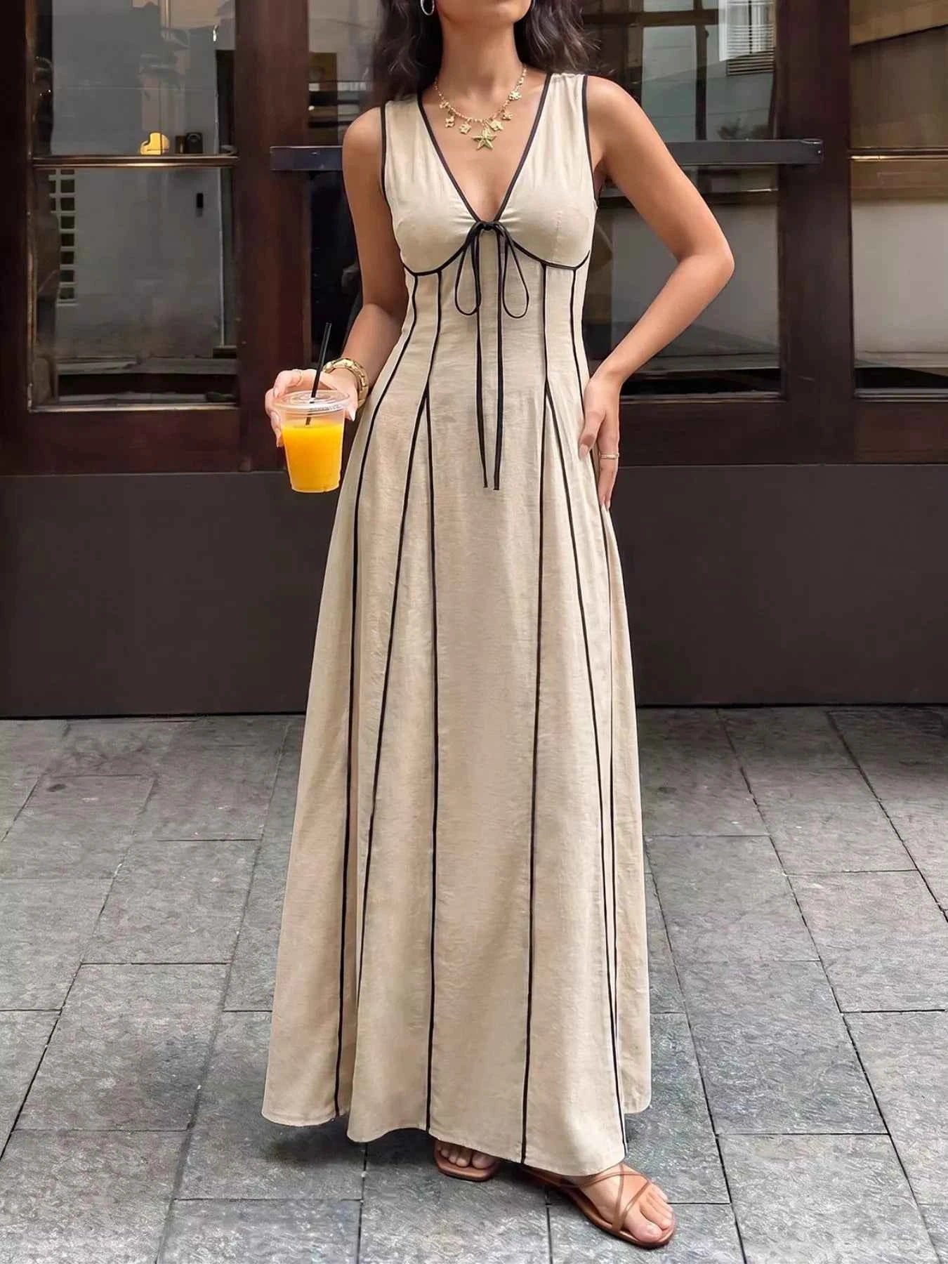 V-Neck Sleeveless Maxi Dress