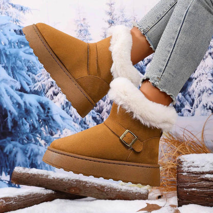 Cozy Round Toe Platform Boots with Fluff Lining - Fashions Envy