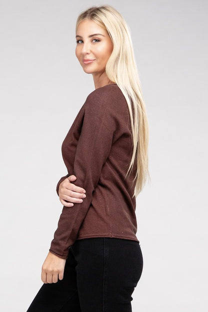 Long Sleeve Viscose Round Neck Basic Sweater