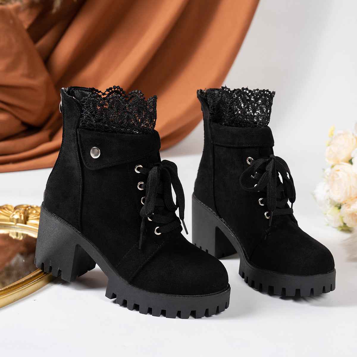 Chunky Heel Martin Boots - Lace-Up Platform Ankle Boots - Fashions Envy