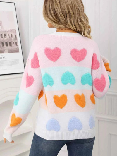 Fuzzy Heart Sweater - Valentine's Day Knit Pattern - Fashions Envy