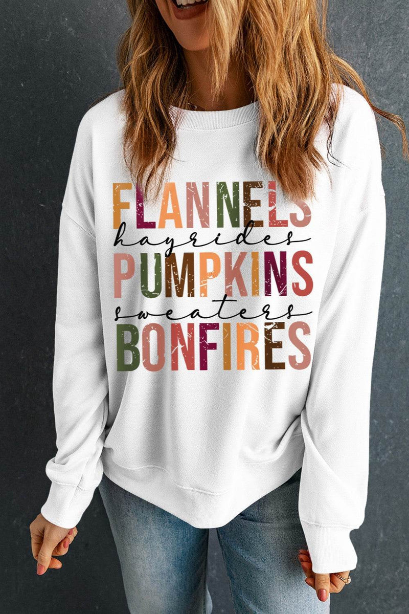 Letter Graphic Round Neck Long Sleeve Sweatshirt - Fashions Envy