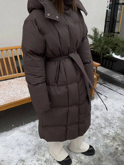 Longline Winter Coat - Padded with Belt - Fashions Envy
