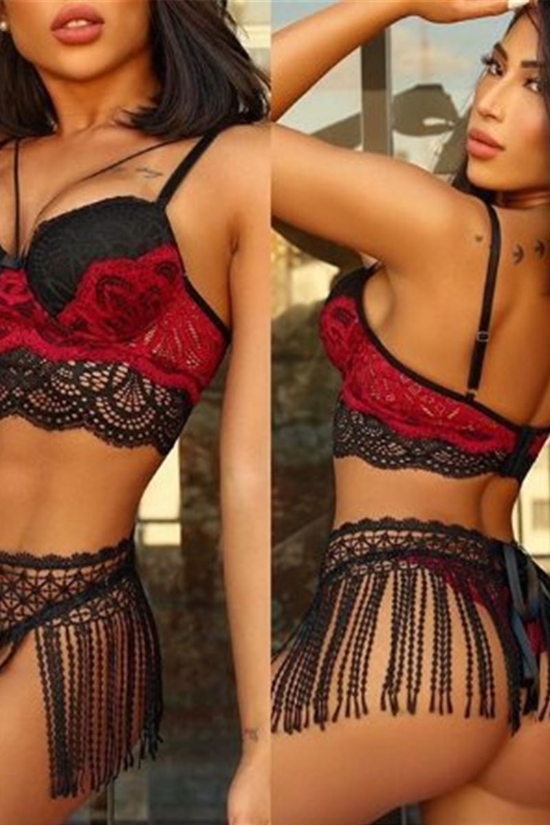 Lace Velvet Lingerie Set - See-Through Intimate Wear
