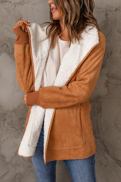 Open Front Long Sleeve Sherpa Jacket