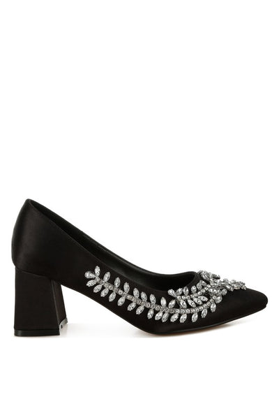Abatina Satin Diamante Embellished Pumps - Fashions Envy