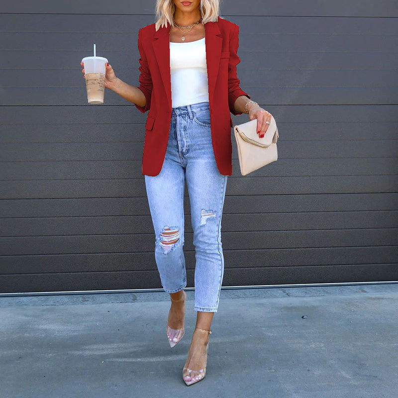 Casual Open Front Long Sleeve Suit Jacket Blazer
