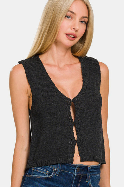 Black Hook and Eye Closure V-Neck Sweater Vest