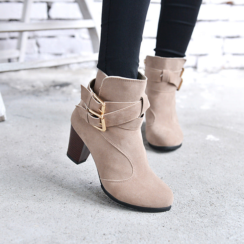 Women's Leather Ankle Boots - Strap Buckle Style - Fashions Envy
