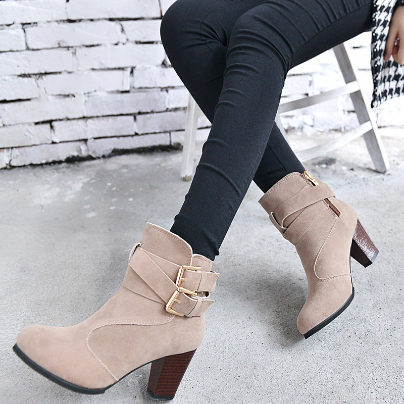 Women's Leather Ankle Boots - Strap Buckle Style - Fashions Envy