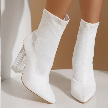 Crystal Heel Boots - Elastic Mid-Calf Party Style