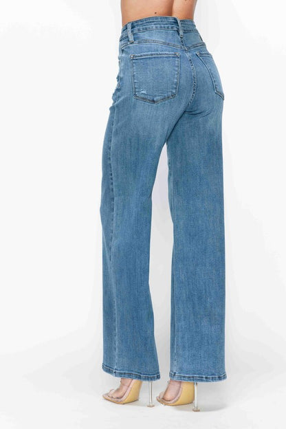 Full Size High Rise Wide Leg Jeans with Pockets