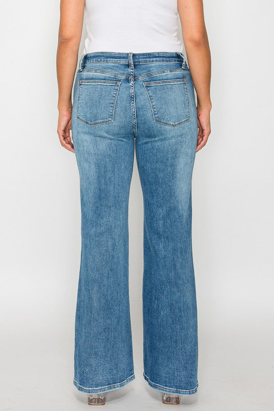 Medium Blue Full Size Cat's Whiskers Mid Rise Bootcut Jeans