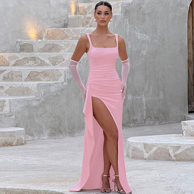 Backless Evening Dress - Strap High Slit Gown - Fashions Envy