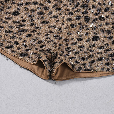 Leopard Print Sequin Shorts - Low Waist Party Style
