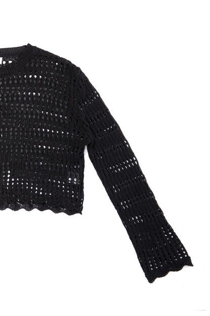 Long Sleeve Mesh Knit Crop Top