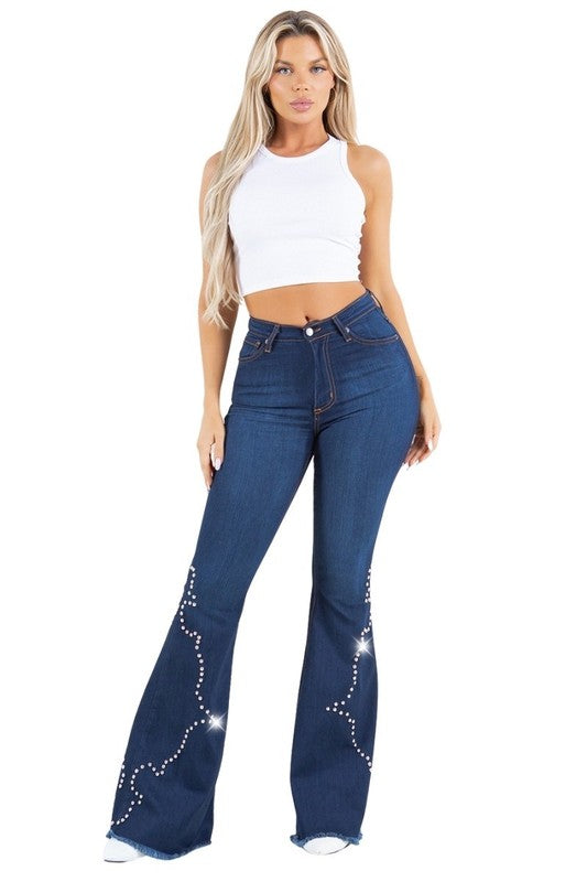 High Rise Santa Fe Bell Bottom Jeans - Inseam 32"
