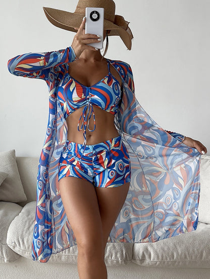 Tropical Paradise Set - 3-Piece Bikini with Cardigan