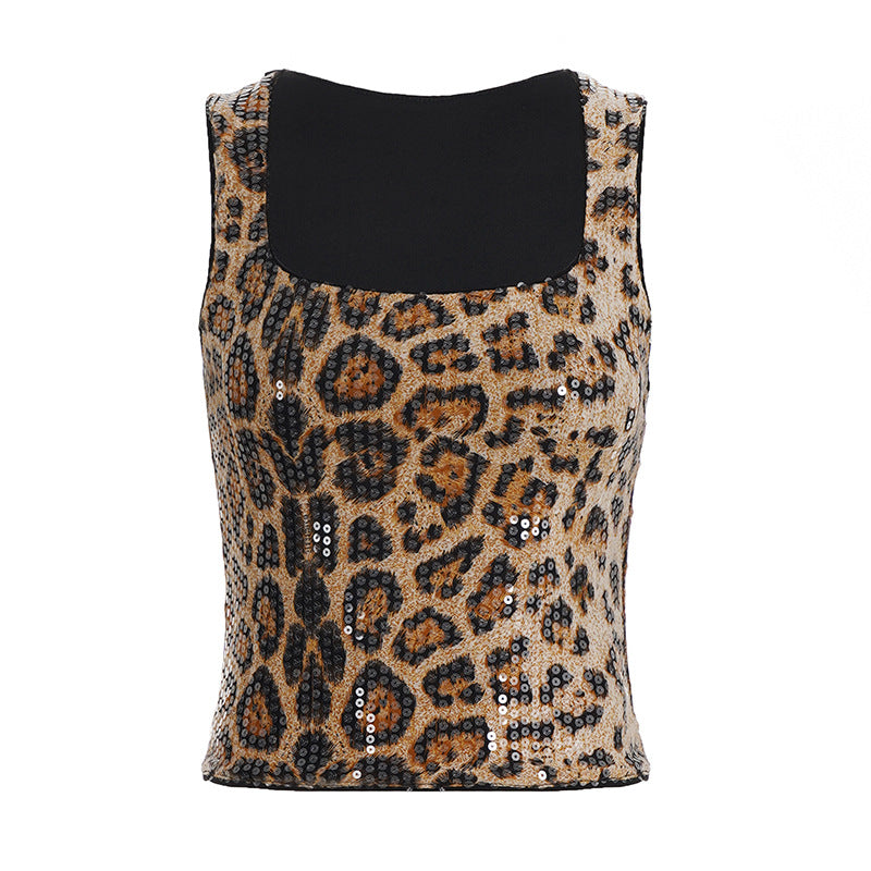 Leopard Print Cami - Party Glitter Square Neck