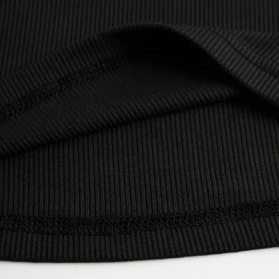 Long Sleeve Top - Ribbed Cut-Out Fitted Casual