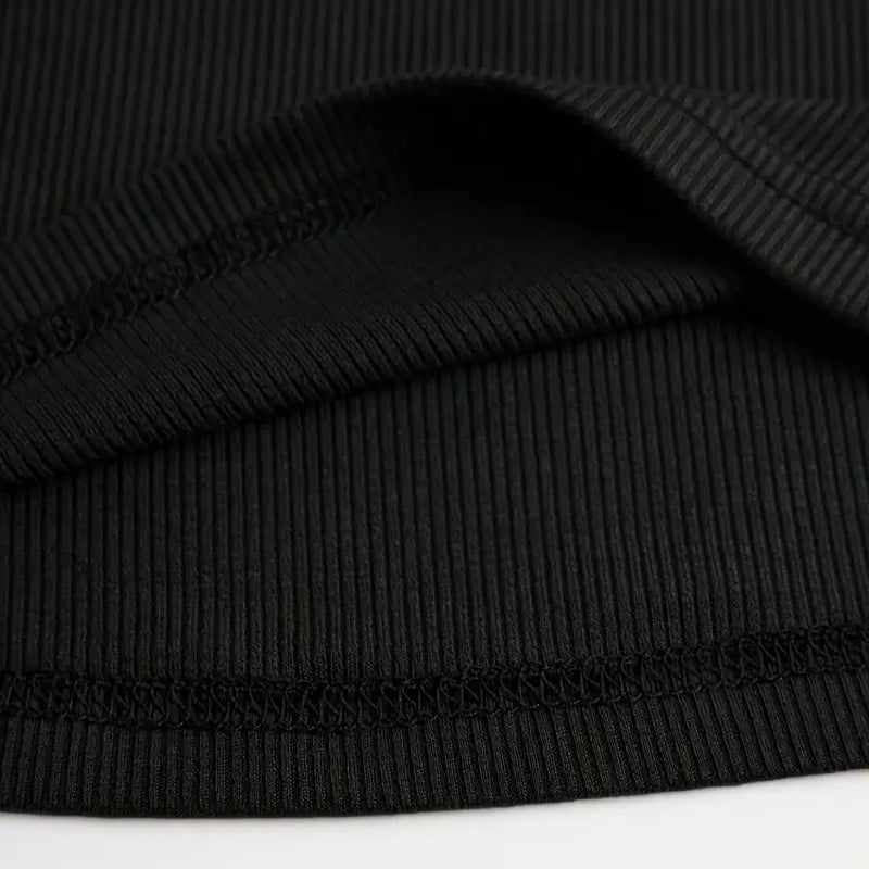 Long Sleeve Top - Ribbed Cut-Out Fitted Casual