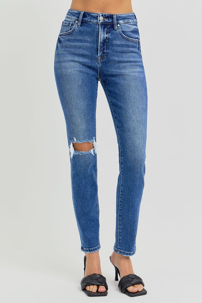 Full Size High Rise Ankle Skinny Knee Distressed Risen Jeans