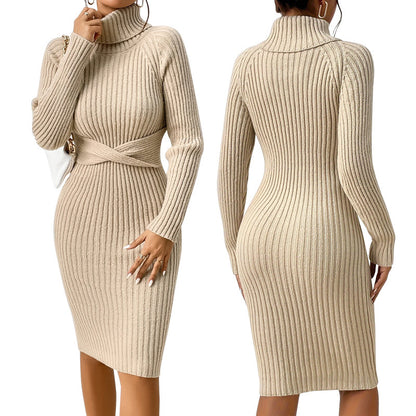 Cozy Knit Turtleneck - Ribbed Sweater Dress Warmth