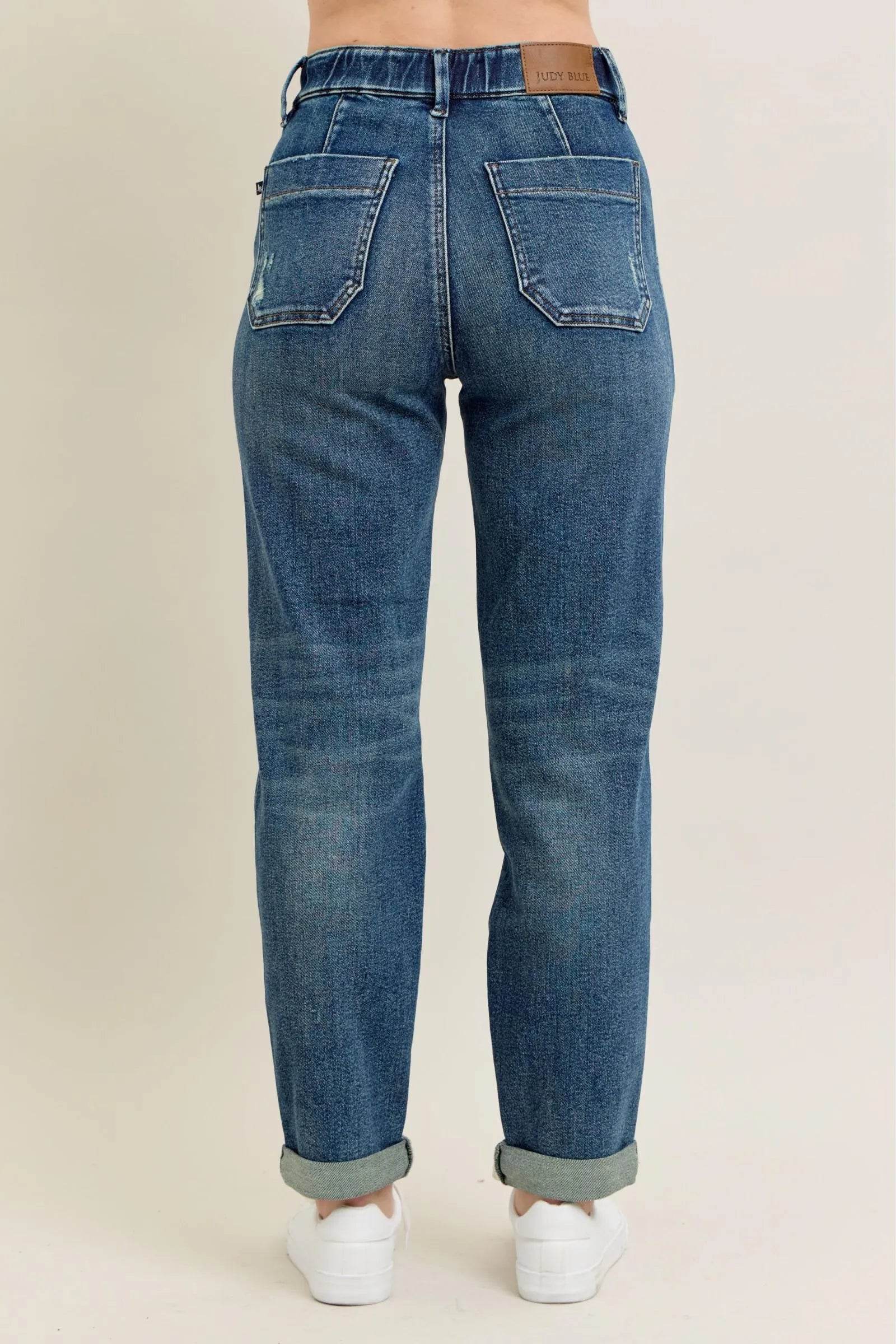 Judy Blue Full Size HW Vintage Wash Jeans w/ Drawstring Plus Size - Fashions Envy