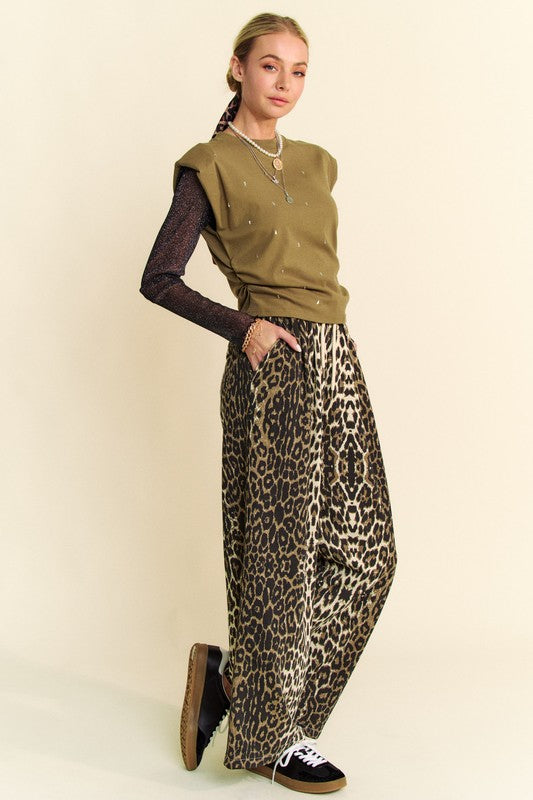 Leopard Wide Leg Casual Pants