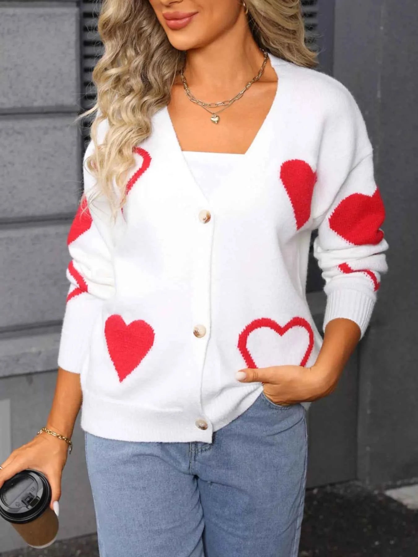 Valentine's Day Heart Cardigan - Knit Button-Up - Fashions Envy