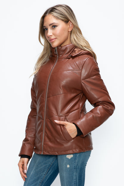 Brandy Pocketed Zip Up Puffer Jacket with Removable Hood