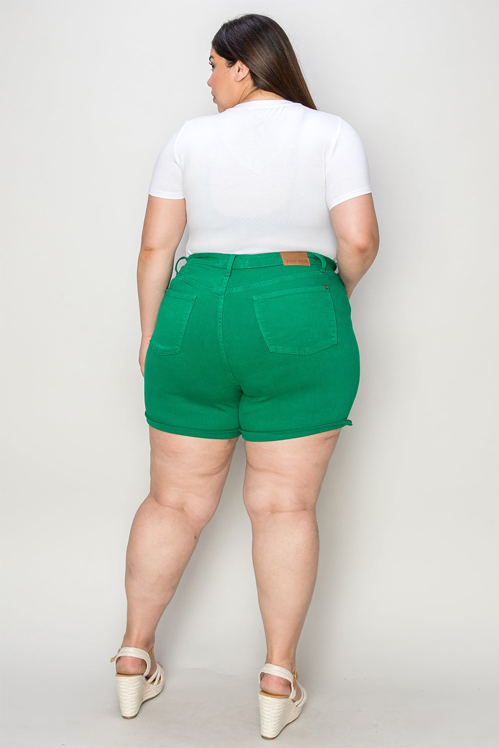 Kelly Green Full Size Tummy Control Garment Dyed Denim JB Shorts