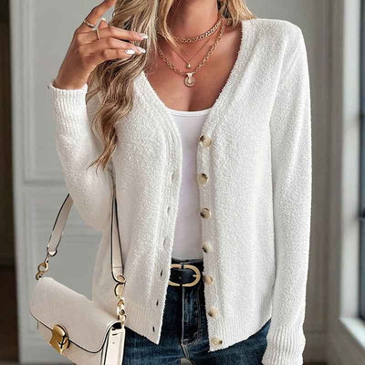 Button-Front Cardigan - V-Neck Knit Sweater - Fashions Envy