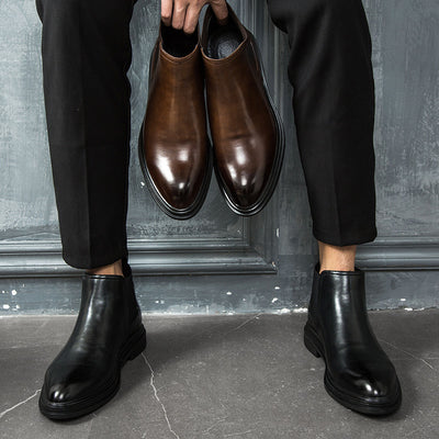 Men's Pointed High-top Leather Shoe Boots