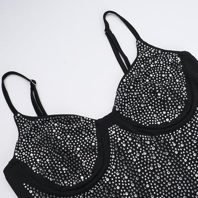 Bodycon Maxi Dress - Halter Diamond Embellished Slim Fit - Fashions Envy