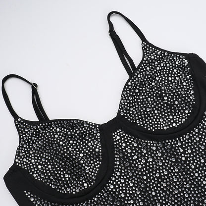 Bodycon Maxi Dress - Halter Diamond Embellished Slim Fit