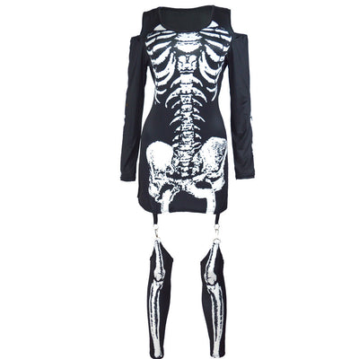 Skeleton Print Sexy Off-shoulder Halloween Costume